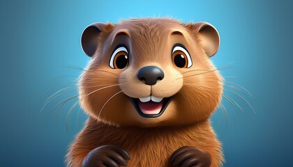 Fototapeta premium Niedlicher Biber, blauer Hintergrund