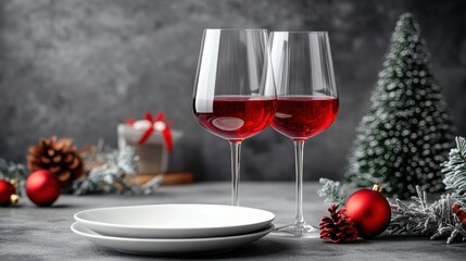 festive christmas dinner with red wine