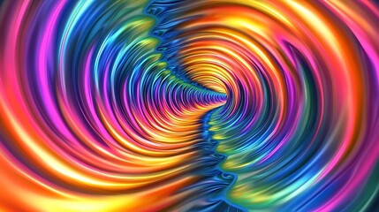 Psychedelic neon tunnel with a long exposure effect, creating a distorted swirl colors in a circular wave pattern.