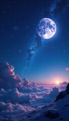 Celestial canvas with twinkling stars and a silvery moonlit background, nebulae, space