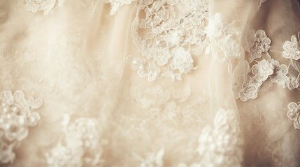 Fototapeta premium Elegant Beige Fabric with Delicate White Lace Detailing