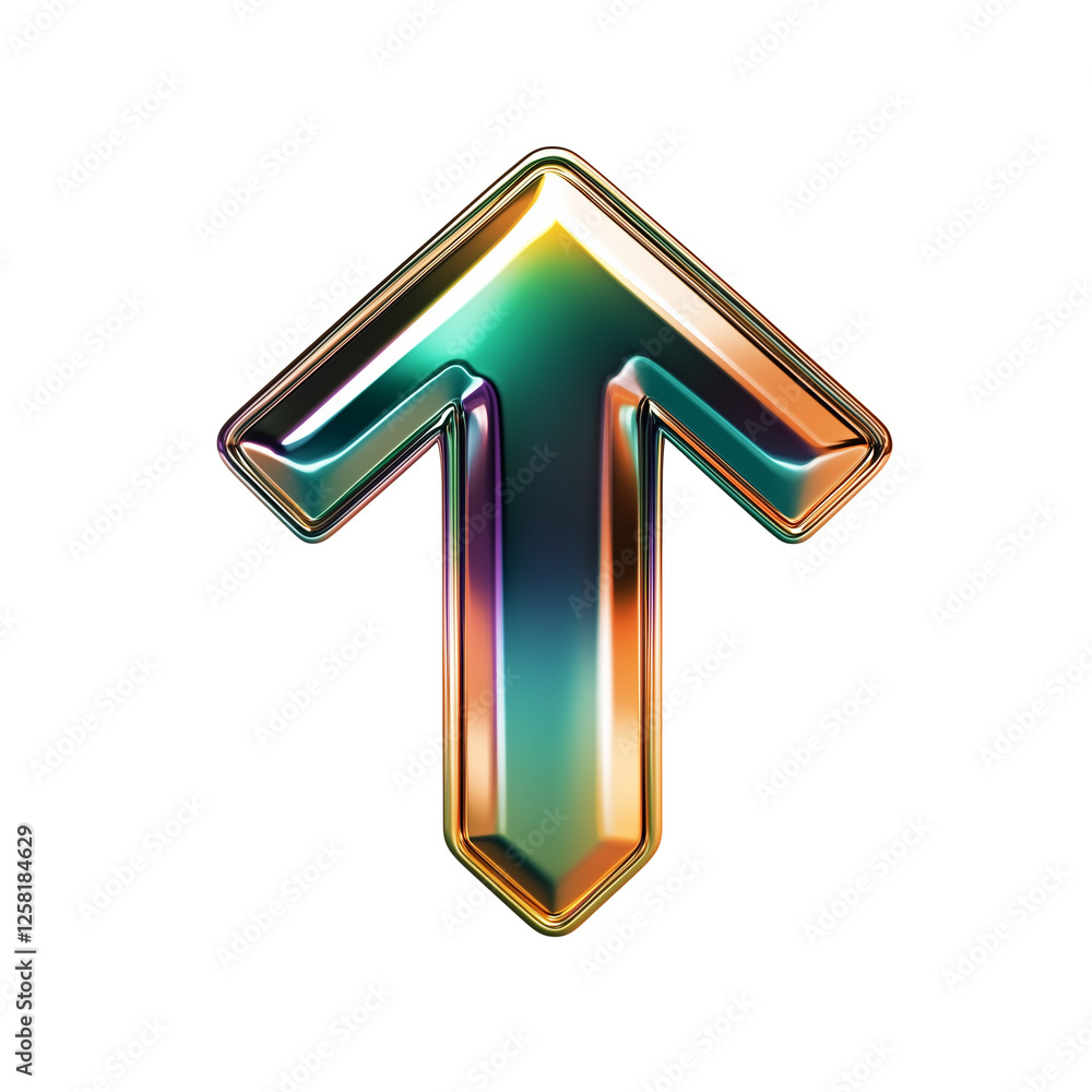 Aufkleber iridescent metallic arrow upward pointing 3d render shiny gradient abstract background, transparent 