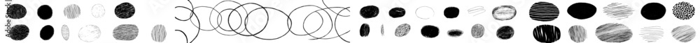 Poster hand-drawn ovals and circles set. ovals with varying widths. highlighted circle frames. ellipses in 