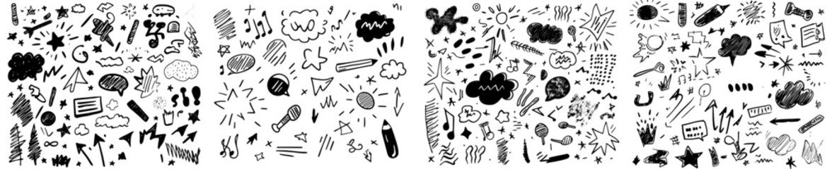 Doodle modern set illustration with hand-drawn line art style, modern