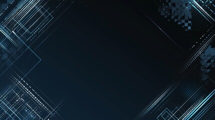 Obraz premium Abstract Blue diamonds and lines on a dark background. Geometric pattern for banner template with white space in the center for text. Modern minimalist wallpaper with copy space.