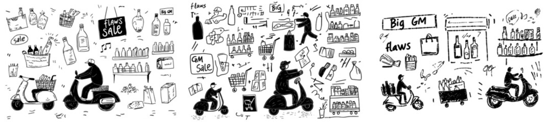 Obraz premium new normal online shop doodle concept