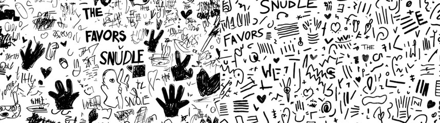 Obraz premium Set of random, hand-drawn modern elements including strokes, shapes, numbers, and alphabets