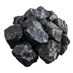 Obraz premium Black coal isolated on transparent background, realistic mineral resource for industry and energy production