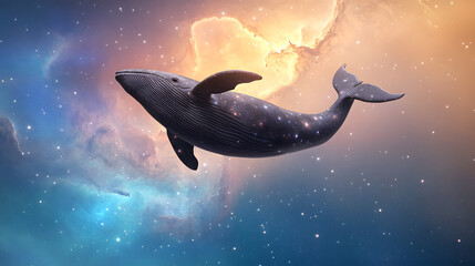 A celestial whale swimming through a cosmic ocean.