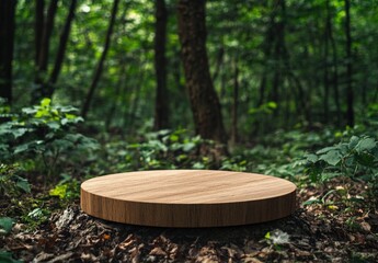 Natural Cork Platform In Green Forest Backdrop