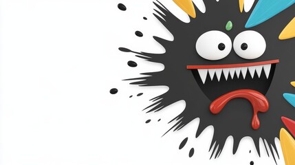 Fototapeta premium Quirky Ink Blot Monster Face - Playful, abstract cartoon monster face; symbolizes fun, creativity, expression, mischief, and imagination