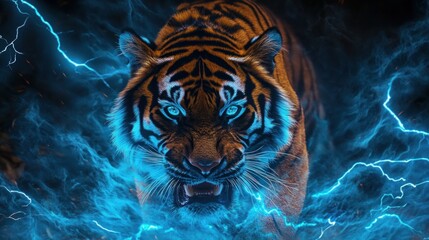 Majestic Tiger Surrounded by Electric Blue Energy