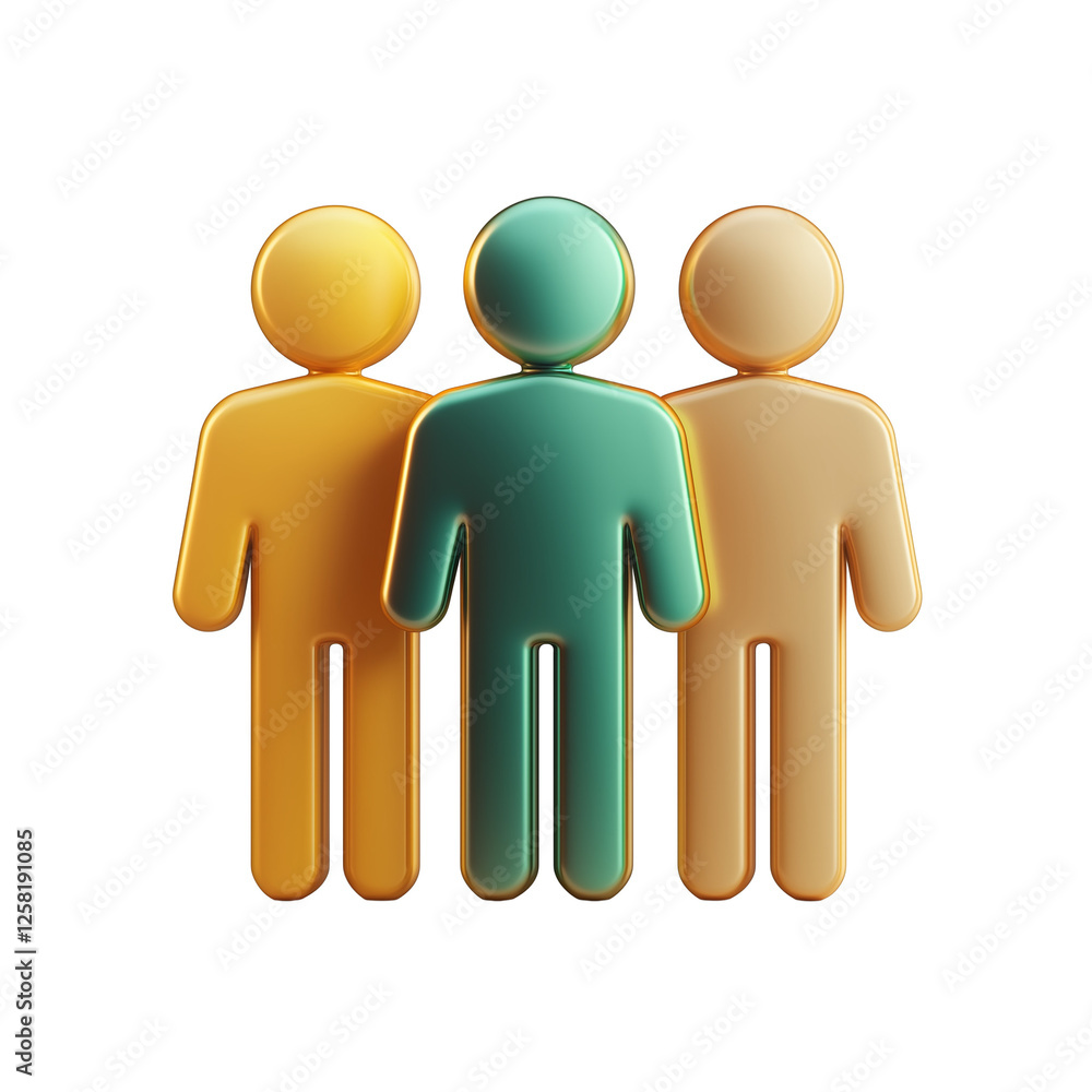 Aufkleber three 3d metallic figures representing teamwork collaboration and unity, transparent background, ai 