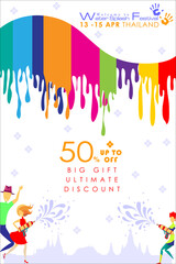 Songkran sale promotion banner for Songkran Festival Abstract background. Thai New Year Holiday. The Water Splash Festival. Vector and Illustration, EPS 10.