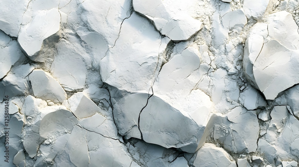 Aufkleber close-up view of cracked white clay, showcasing its rough, fragmented texture. the image is perfect 