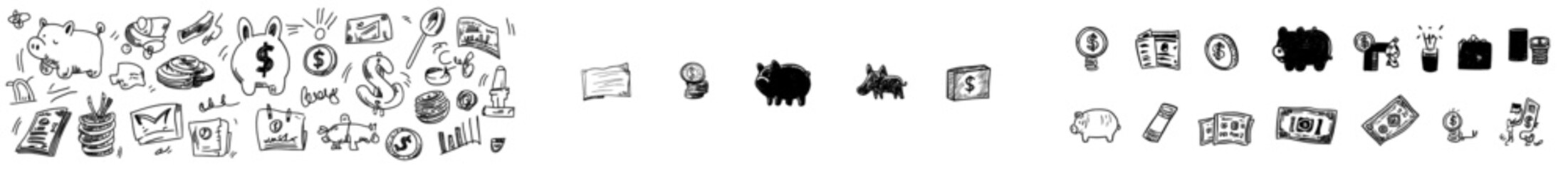 Fototapeta premium Money finance doodle hand drawn icon set