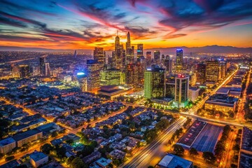 Fototapeta premium Los Angeles Night Skyline Drone View - Dramatic Cityscape