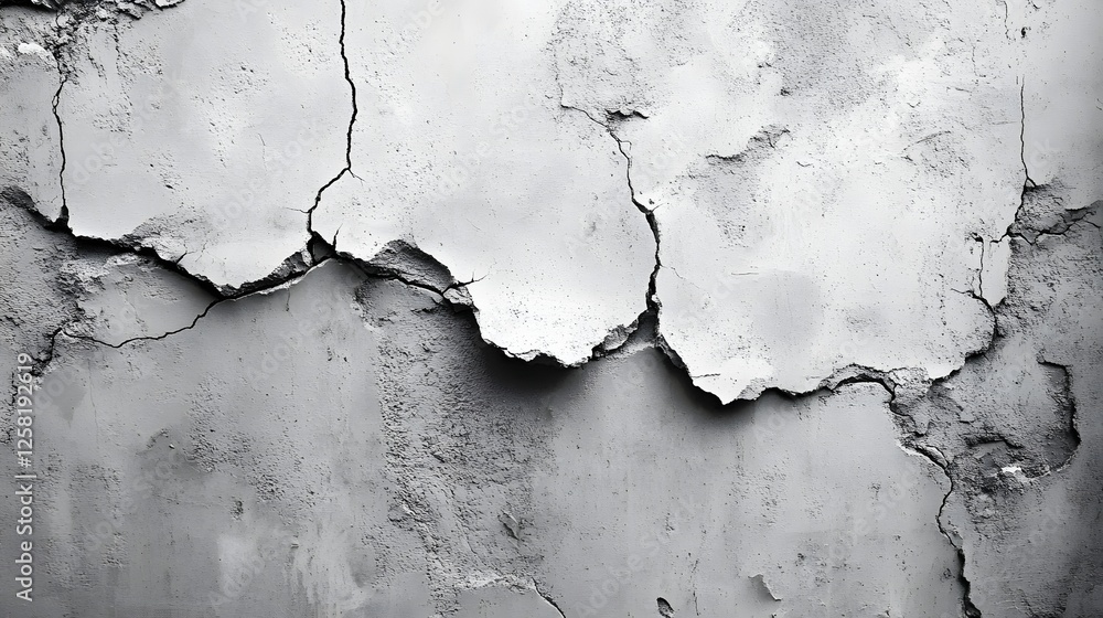 Poster A close-up shot of a heavily cracked wall, showcasing various textures and levels of decay. The grayscale palette emphasizes the roughness and age of the surface Macro Texture Backgrounds