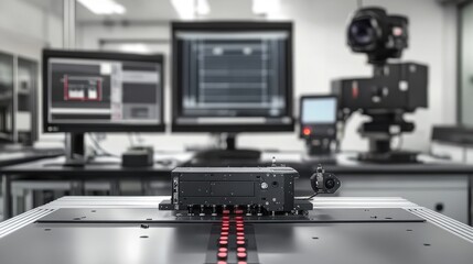 Fototapeta premium A demonstration of a smart quality control system using AI to detect product flaws on an assembly line