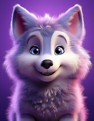 Obraz premium Niedlicher Wolf, lila Hintergrund