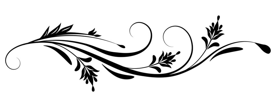 Floral ornament with leaves and abstract wave lines. Graceful element for decor and greeting or invitation card design