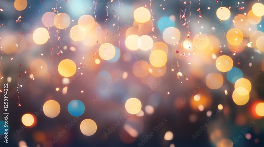 Poster a beautiful close-up of soft, shimmering bokeh lights, creating a warm and inviting atmosphere. perf