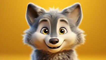 Obraz premium Kleiner niedlicher Wolf, gelber Hintergrund