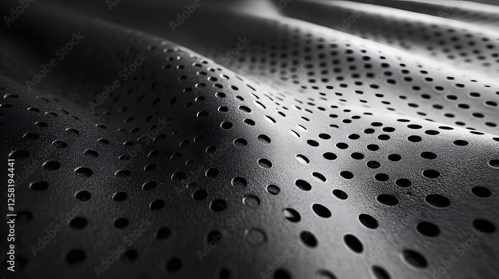 Poster close-up of a black perforated surface with a wavy pattern. modern and minimalist aesthetic. macro t