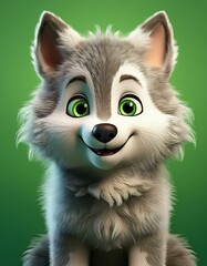 Niedlicher kleiner Wolf, grüner Hintergrund