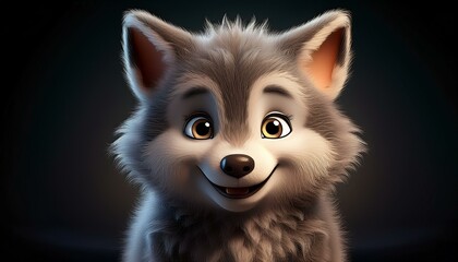 Obraz premium Kleiner niedlicher Wolf, schwarzer Hintergrund