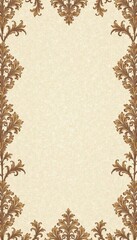 Classic damask motif featuring intertwined foliage and scrolling vines in muted earth tones on a neutral beige base, vines, earthy tones, beige background