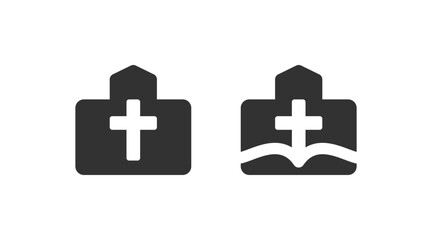 Church logo. Bible and cross symbol. Christianity, Catholicism architecture.