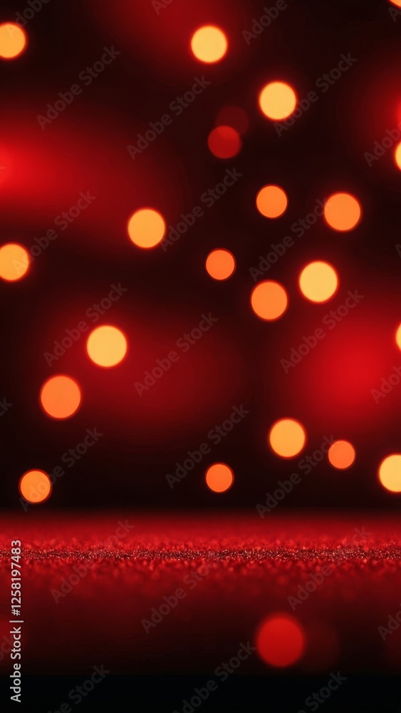 Poster a vibrant red backdrop with glowing bokeh lights, creating a cheerful and festive atmosphere