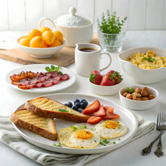 western food for breakfast on white table