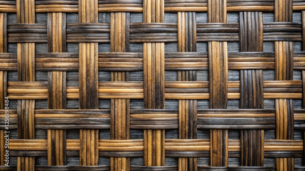 Aufkleber a close-up view of a woven pattern made with thin wooden strips, creating a textured background with