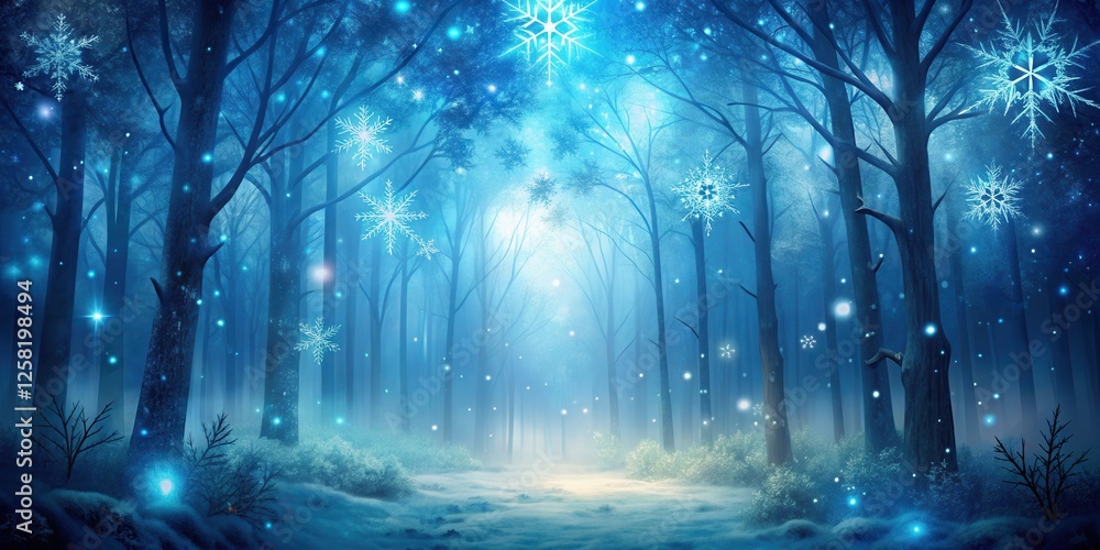 Poster A Mystical Winter Forest Enchanting With Glowing Snowflakes and a Path Through the Trees