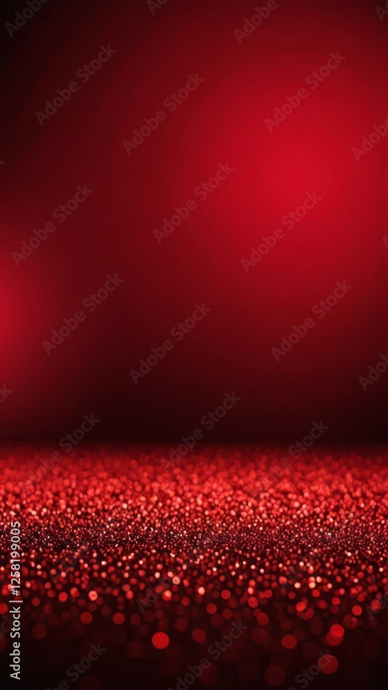 Poster a sparkling red background filled with shimmering particles, creating a festive atmosphere