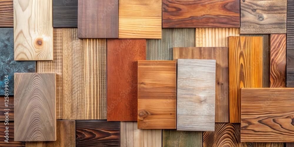 Aufkleber A collection of assorted wood samples, each with unique grain patterns and color variations, offering a diverse palette for woodworking and design projects.