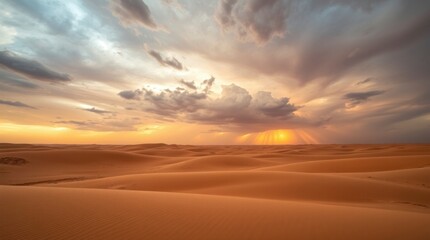 Fototapeta premium Desert Sunset Landscape Dramatic Sky Sand Dunes
