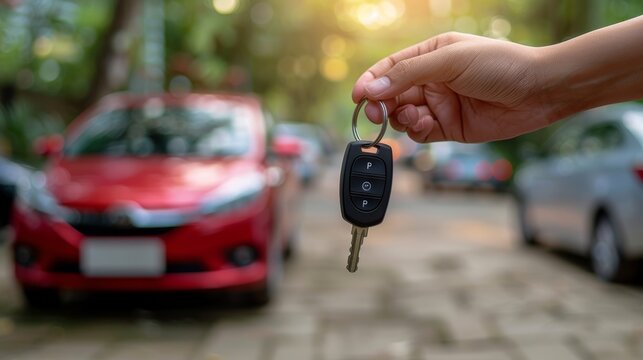 Used car dealership  handing over keys for auto loans and rental services explained