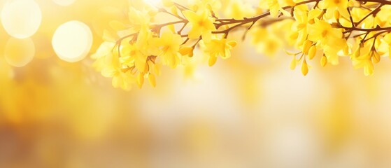 Obraz premium Springtime Forsythia Blossoming in Sunlight