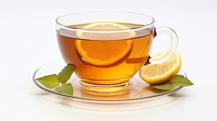 Glass of Refreshing Lemon Tea Isolated on White Background