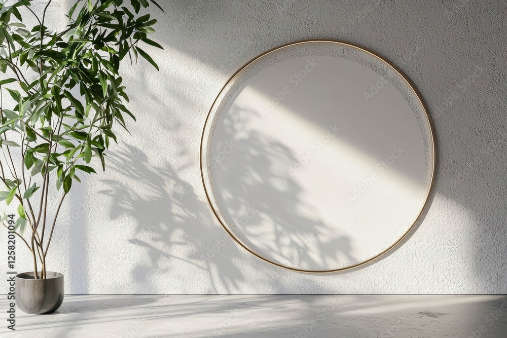 Poster circular metallic frame with minimalist design and blank center.