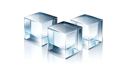 Three ice cubes on white background, drinks, refreshment