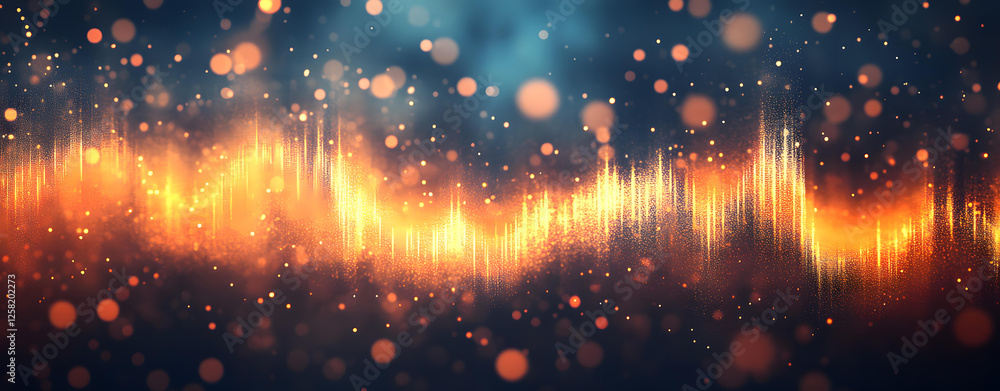 Poster Abstract fiery wave background with glowing particles and bokeh lights