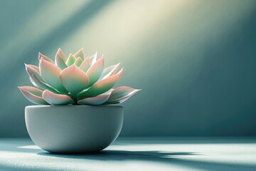 A serene succulent in a minimalist pot, bathed in soft sunlight.