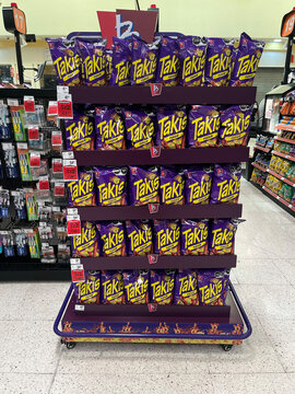 Mexico Supermarket Checkout: Spicy Takis Fuego with Promo Tags and Offers