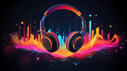 Sound Waves Impulses Headphones Vector Illustration
