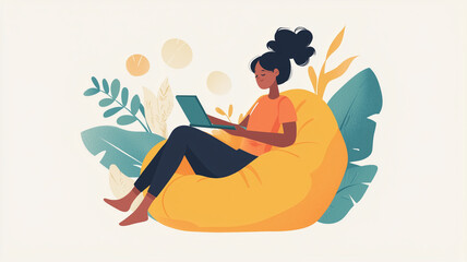 Obraz premium girl with a book, boy, flatstyle, computer