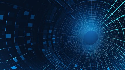 Blue background with circular grid for design. Banner template with white space in the center for text. Ideal for minimalist abstract wallpaper and contemporary digital design.